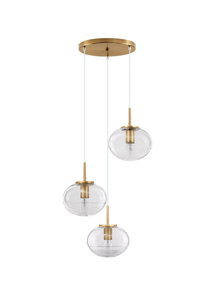 Maeve Pendelleuchte 3-flammig Ø 30cm Gold, Transparent