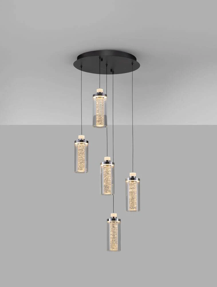 Lune LED Pendelleuchte 5-flammig Ø 34cm 3000K Schwarz, Chrom