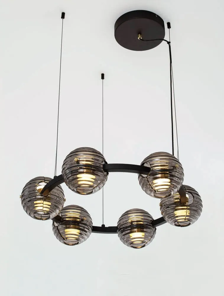 Las LED Pendelleuchte 6-flammig Ø 63cm 3000K Schwarz, Gold