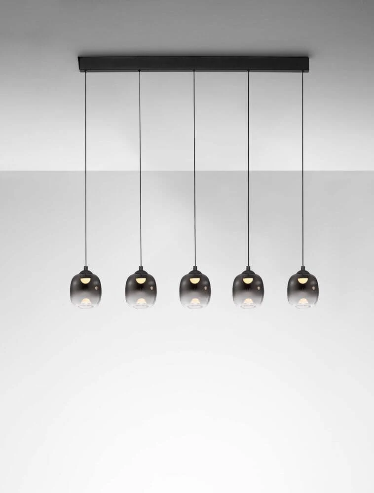 Kita LED Pendelleuchte Balken 95cm 5-flammig 3000K Schwarz, Rauch