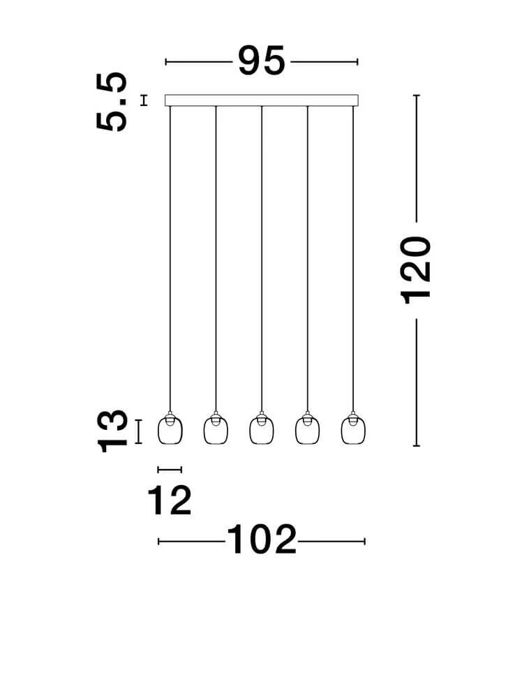 Kita LED Pendelleuchte Balken 95cm 5-flammig 3000K Schwarz, Rauch