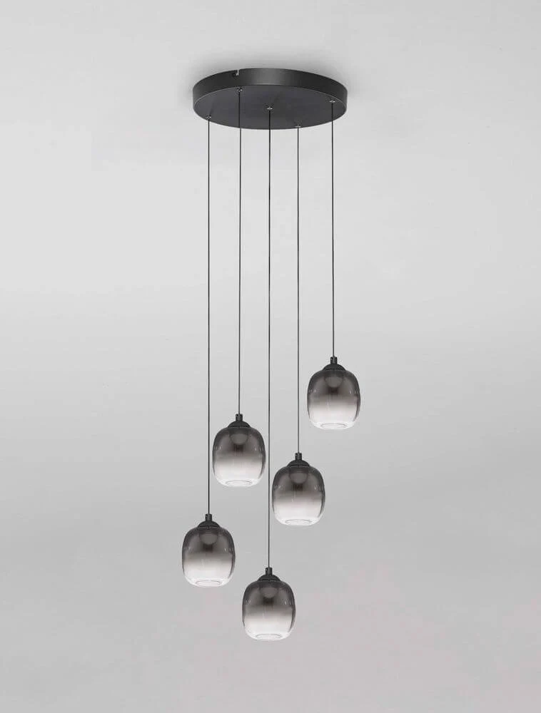 Kita LED Pendelleuchte 5-flammig Ø 43cm 3000K Schwarz, Rauch