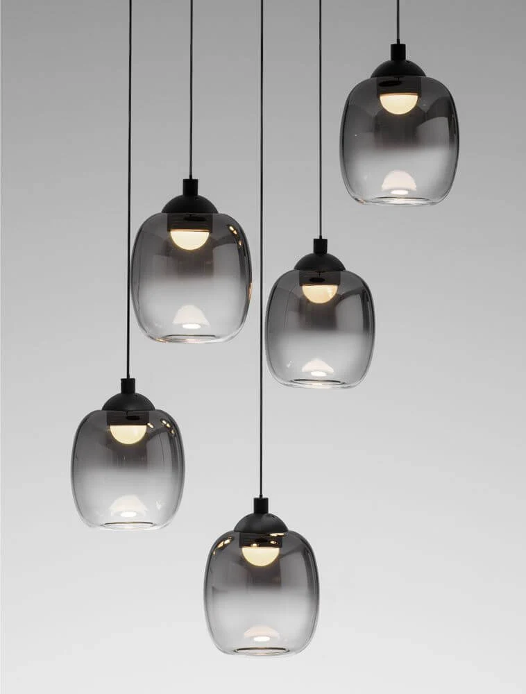 Kita LED Pendelleuchte 5-flammig Ø 43cm 3000K Schwarz, Rauch