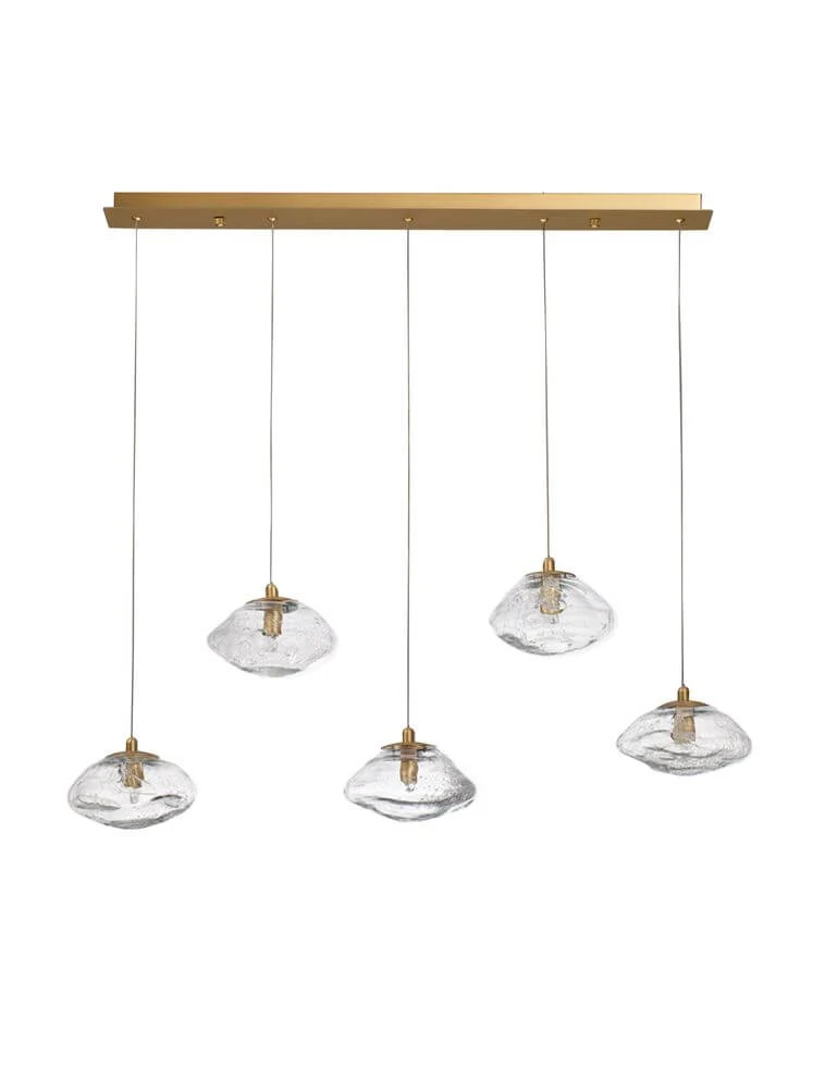 King Pendelleuchte Balken 80cm 5-flammig Gold, Transparent