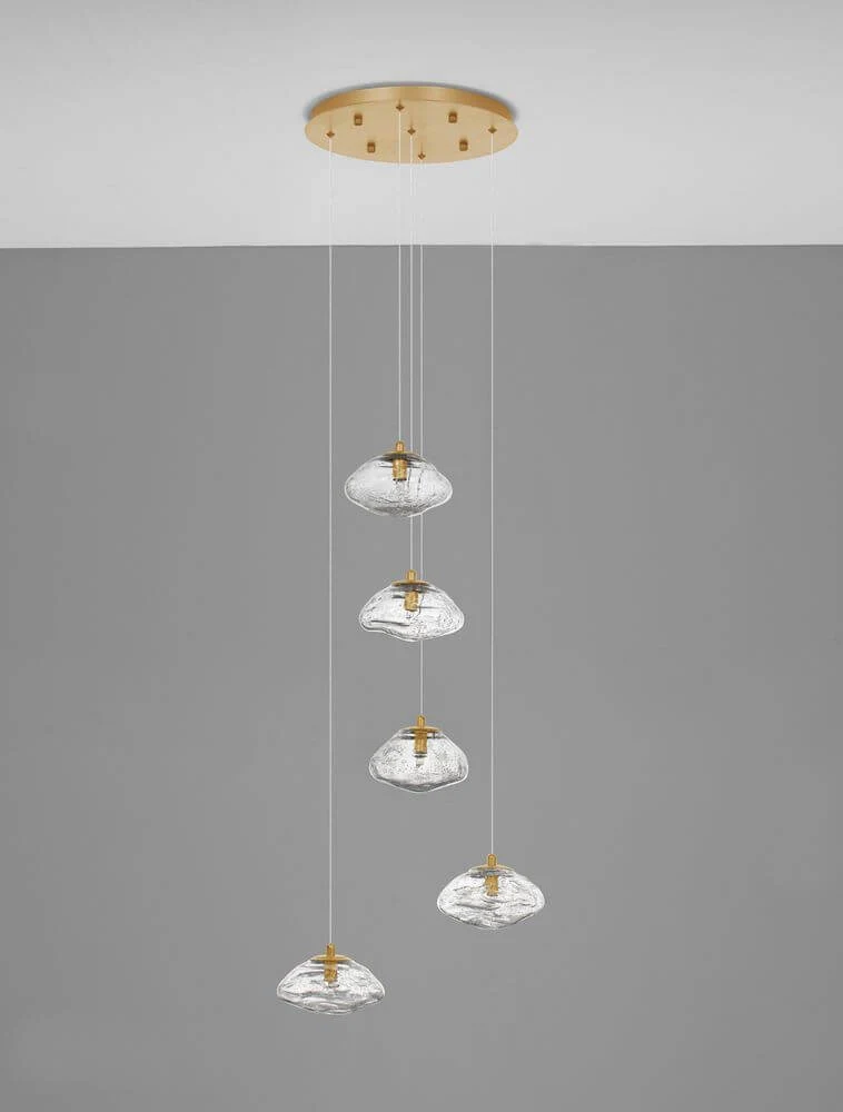 King Pendelleuchte 5-flammig Ø 35cm Gold, Transparent