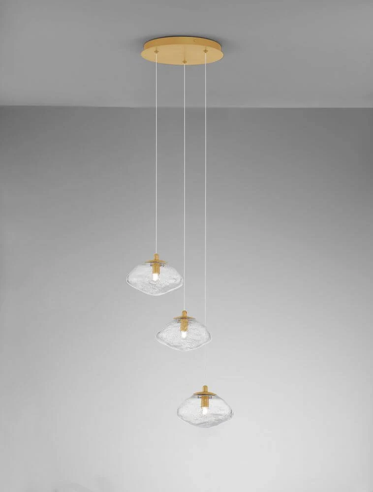 King Pendelleuchte 3-flammig Ø 25cm Gold, Transparent