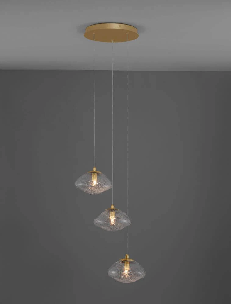 King Pendelleuchte 3-flammig Ø 25cm Gold, Transparent