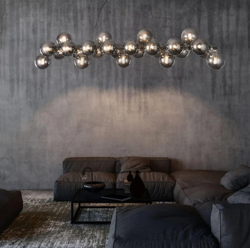 Moderne Esstischlampe Glob 120cm Chrom 25 Rauchgläser