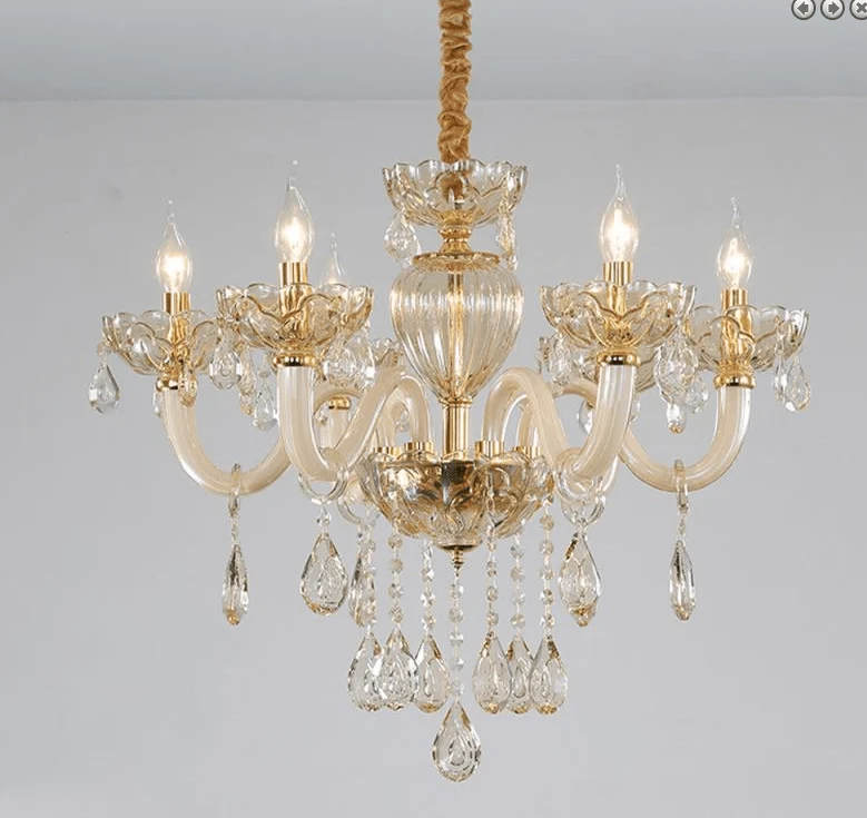 Petit lustre doré baroque en verre Salon