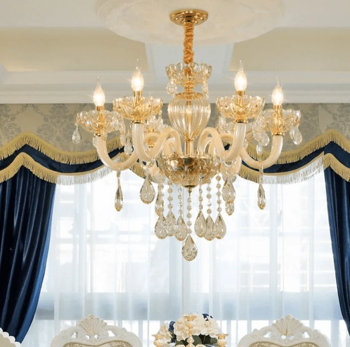 Petit lustre doré baroque en verre Salon