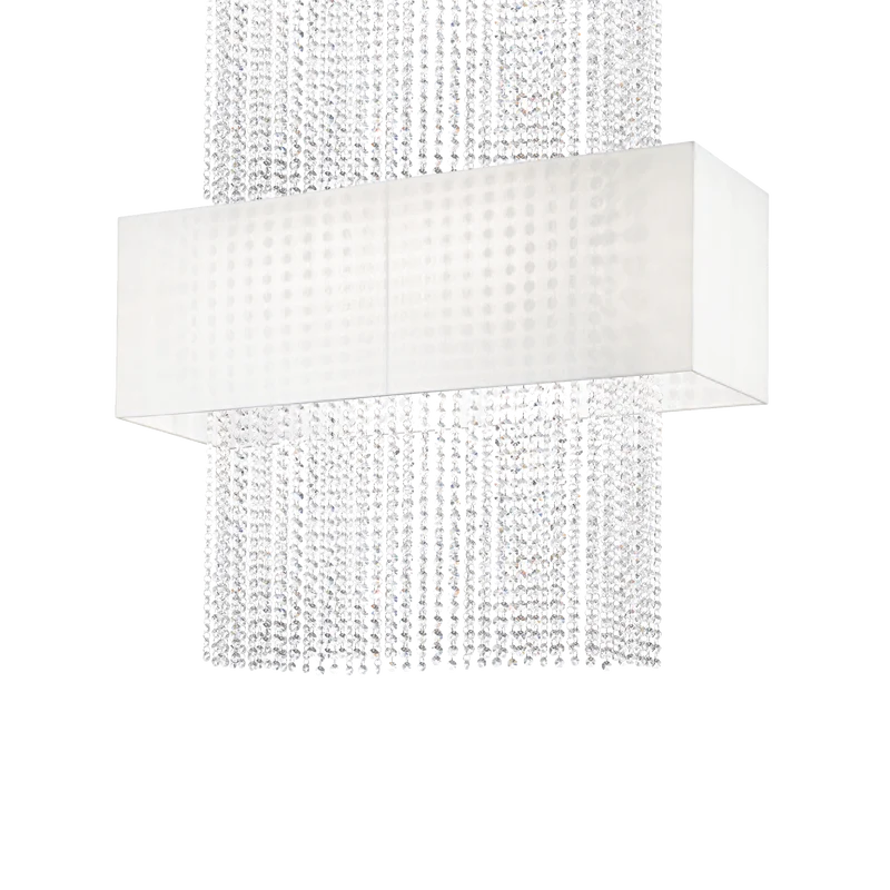 Lustre plafonnier abat jour blanc et gouttes cristal Grande Taille