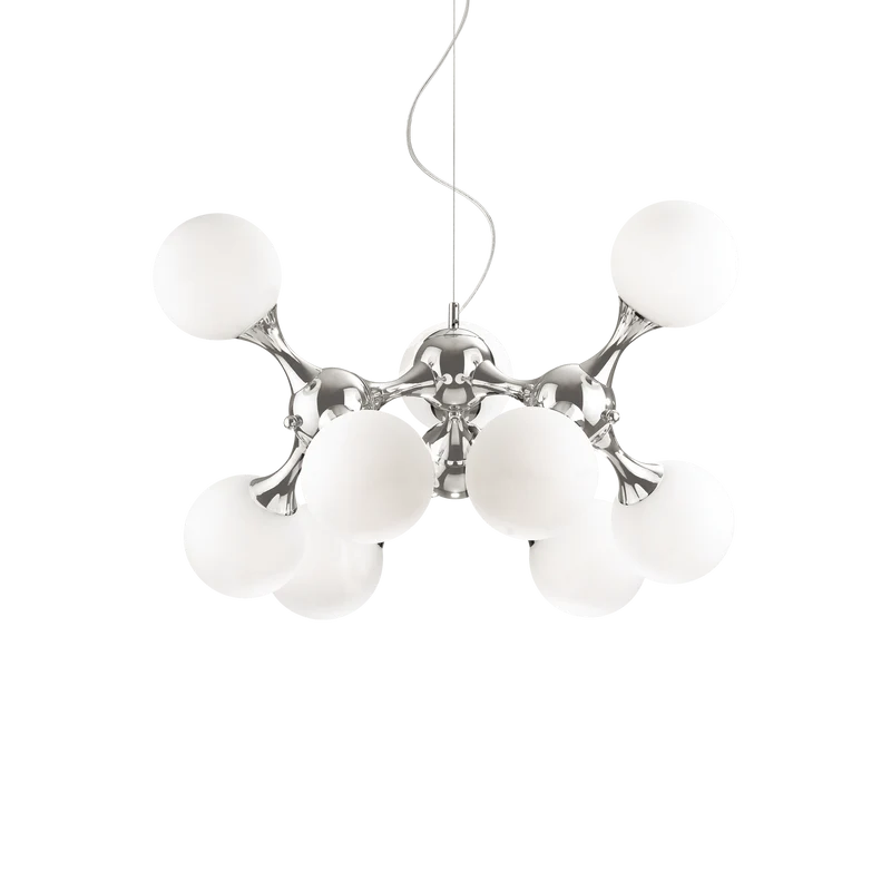 Plafonnier Chrome Boules Blanches Moderne