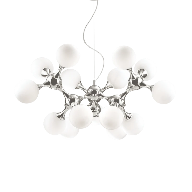 Plafonnier Chrome Boules Blanches Moderne