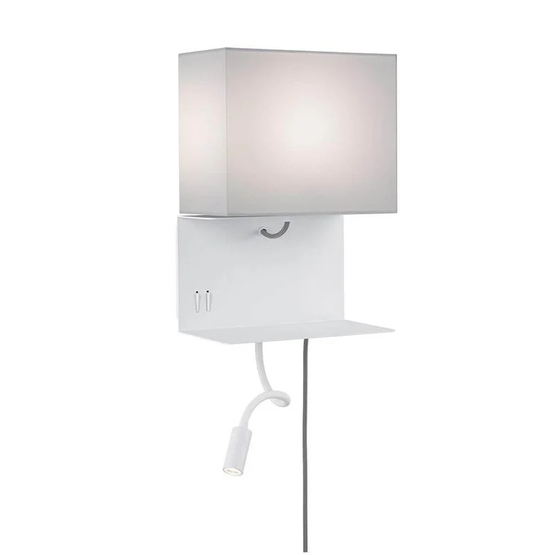 Merani Wandleuchte mit Ablage & LED Lesearm Grau, Weiß