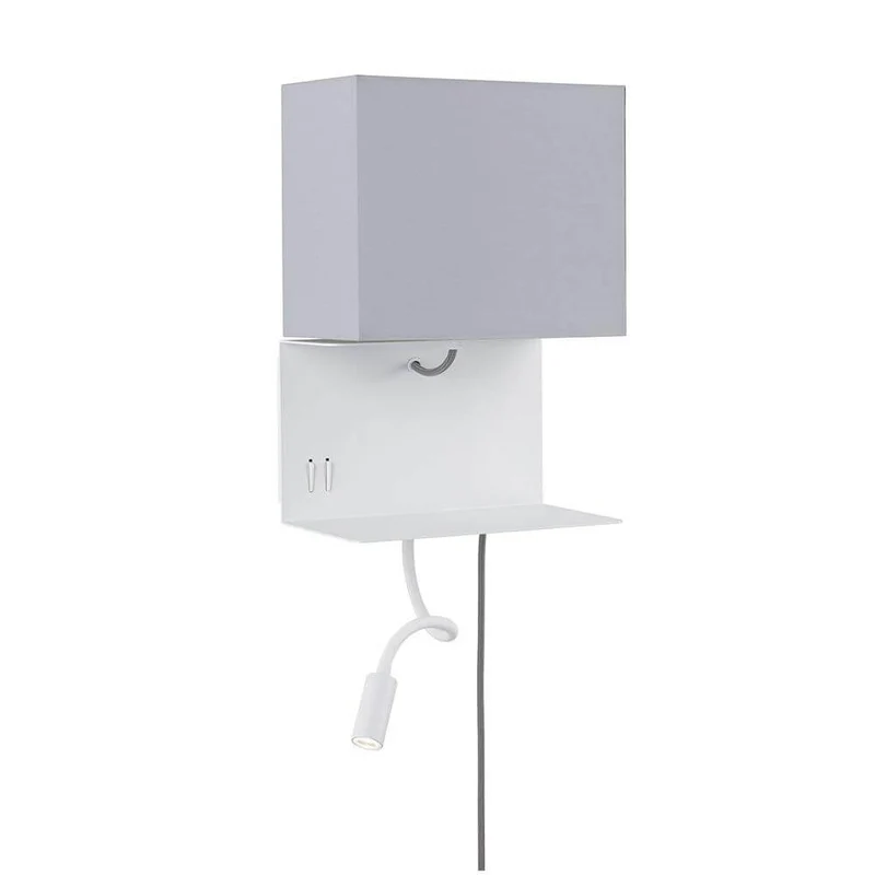 Merani Wandleuchte mit Ablage & LED Lesearm Grau, Weiß