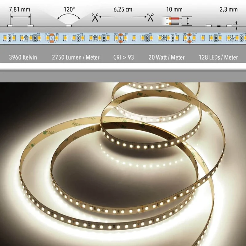 5m LED-Strip 20 W/m CRI 93 Neutralweiß IP20