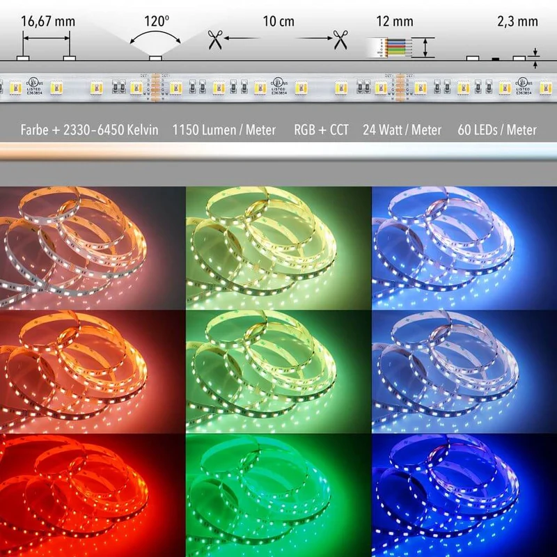 24 W/m RGB + CCT 5 in 1 LED 24V 5m LED-Strip IP20