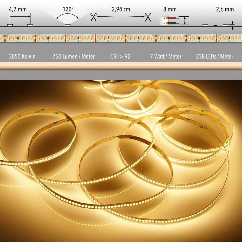 5m LED-Strip 7 W/m Warmweiß IP63 / 238 LEDs