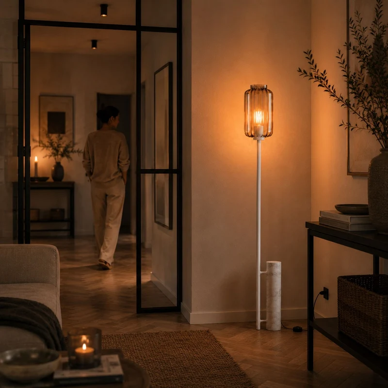 s.luce Velo Stehlampe Travertin-Stein 180cm Weiß