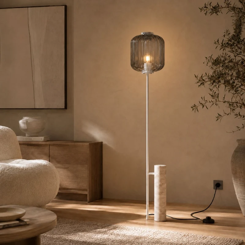 s.luce Velo Stehlampe Travertin-Stein 180cm Weiß