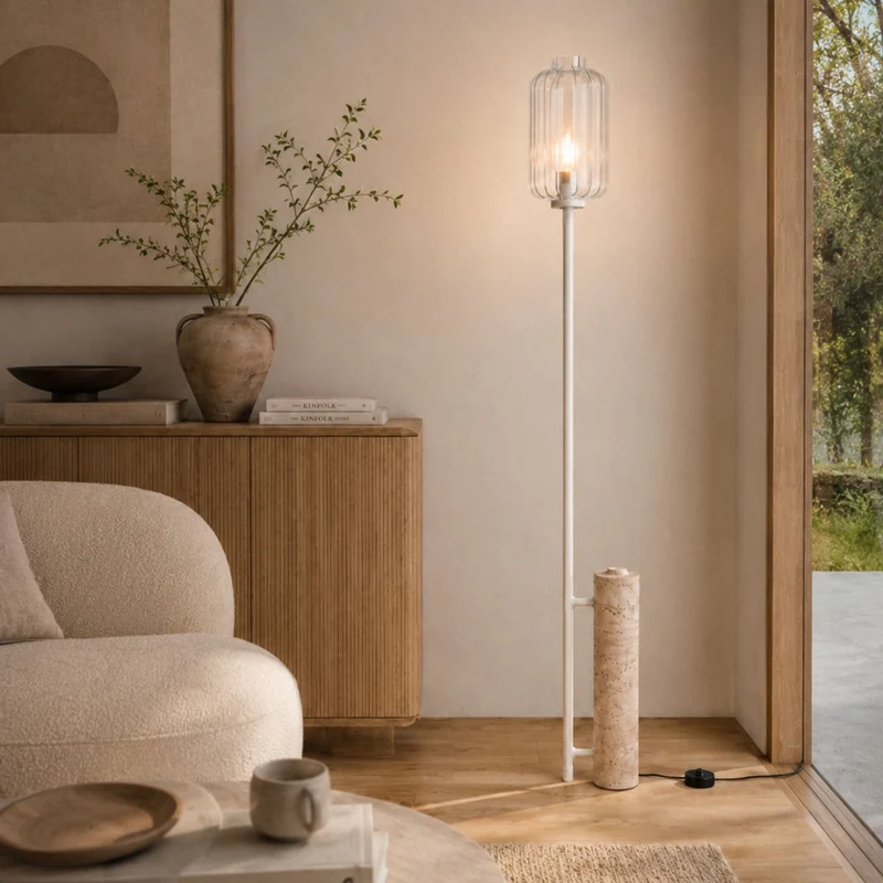 s.luce Velo Stehlampe Travertin-Stein 180cm Weiß