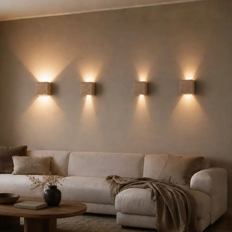 s.luce Travea LED Wandleuchte aus Travertin-Stein