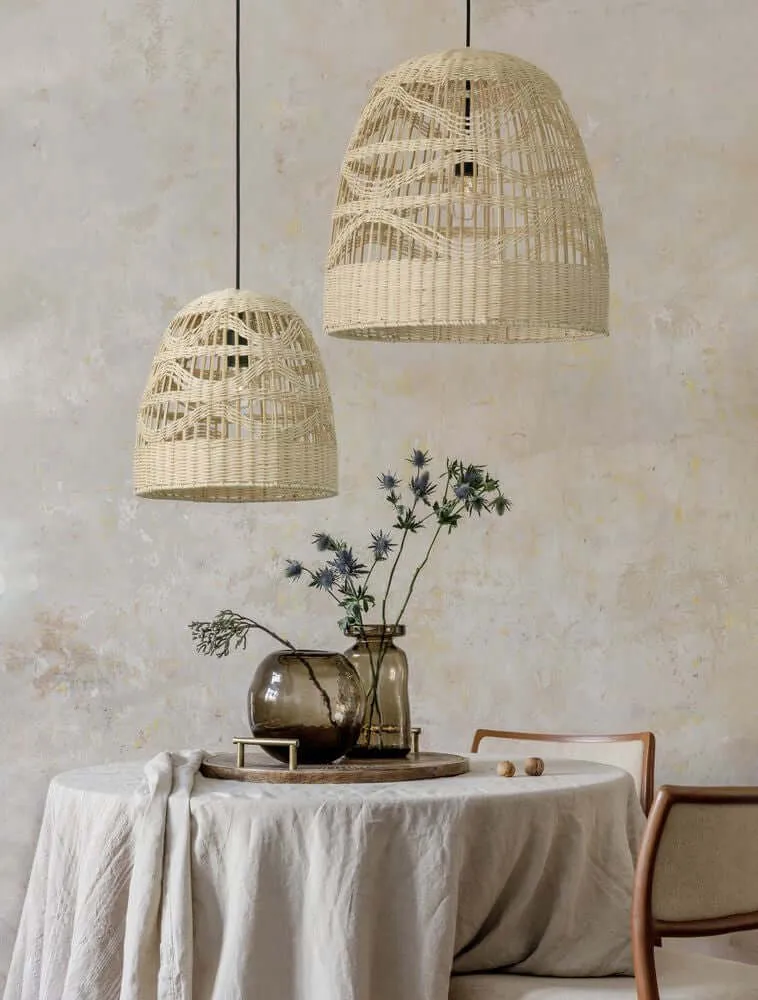 Marlo Pendelleuchte Glocke Beige Rattan