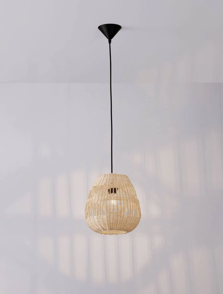 Marlo Pendelleuchte Birne Beige Rattan