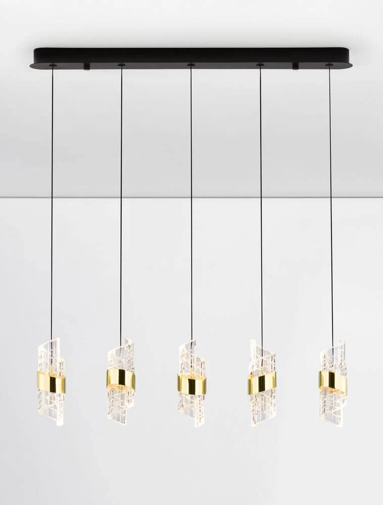 Seneca LED Pendelleuchte Balken 82cm 5-flammig 3000K Schwarz, Gold