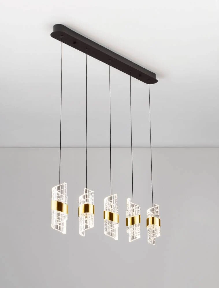 Seneca LED Pendelleuchte Balken 82cm 5-flammig 3000K Schwarz, Gold