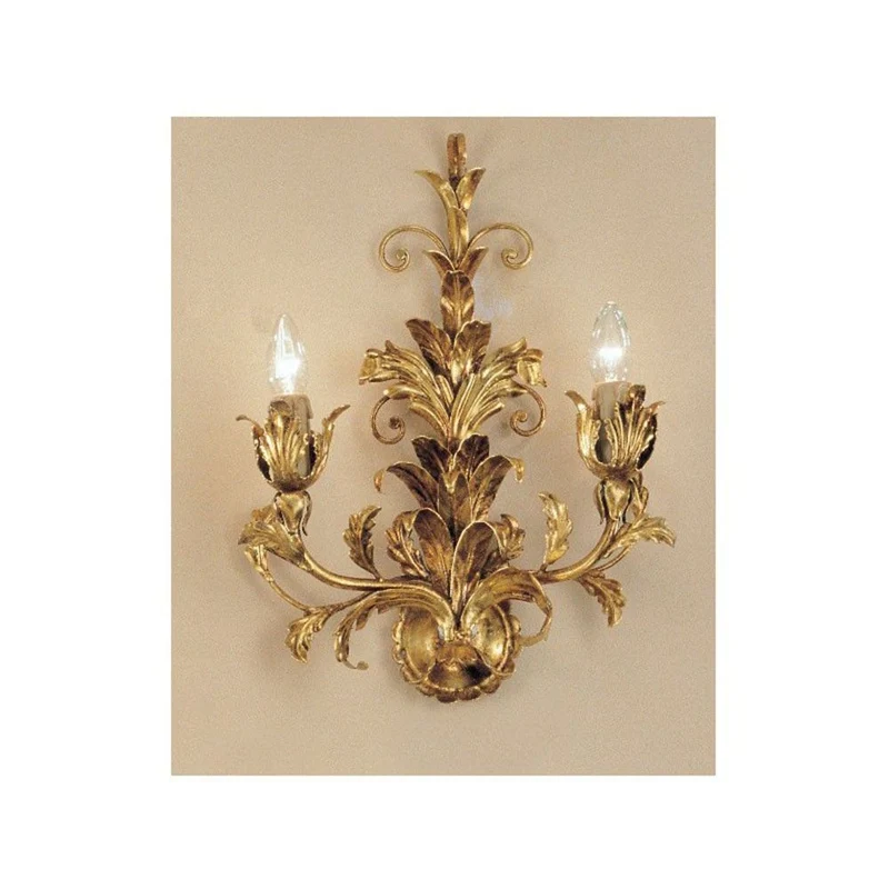 Palma Wandleuchte 2-flammig Blattgold-Auflage antik 45cm