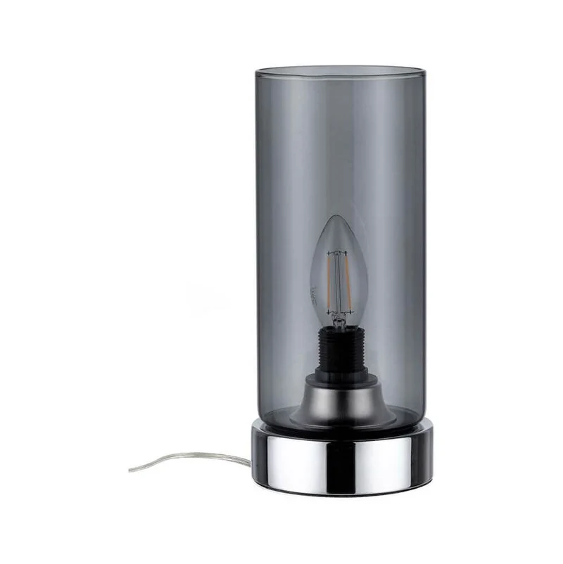 Tischleuchte Pinja mit Touch-Schalter Chrom, Rauchglas