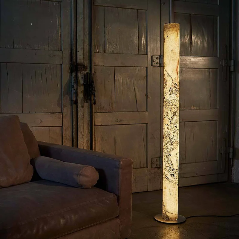 LED Stehleuchte Columna aus Stein Weißperle