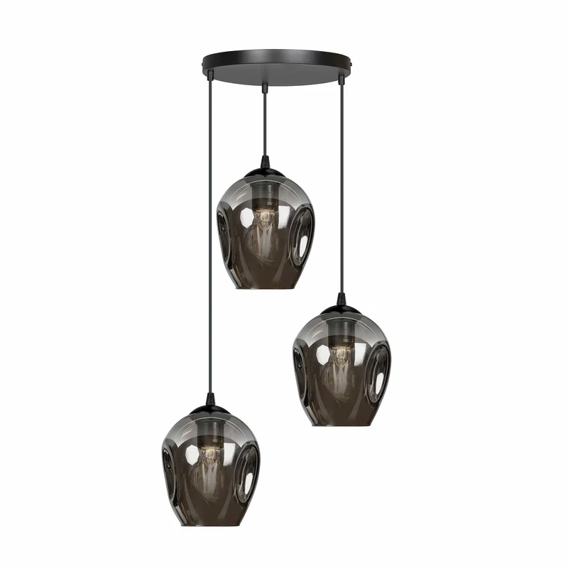 Lustre 3 Suspensions Rondes en Verre noir fumé
