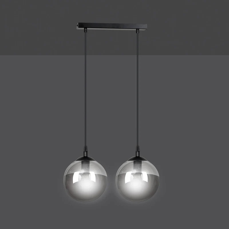 Double Suspension Boule Verre Et Noir