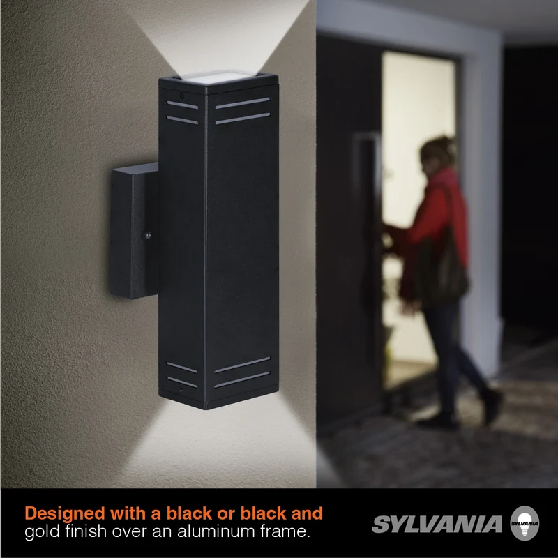 SYLVANIA Wall Mount LED Light Sconce 29.5W, 5 CCT (2700/3000/3500/4000/5000K), 80 CRI, 1000 Lms, Black with Sensor - 2 PK