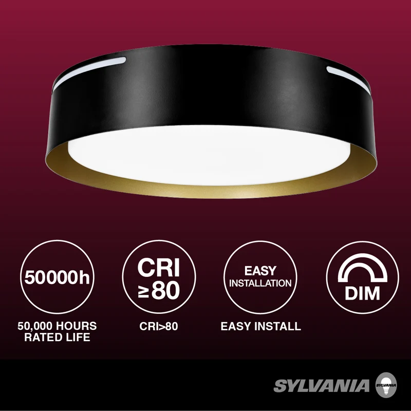 SYLVANIA 13" Flushmount Ceiling Light Luminaire, 42.5W, 5 CCT 2700/3000/3500/4000/5000K, Dimmable, 1400 lms, Black / White