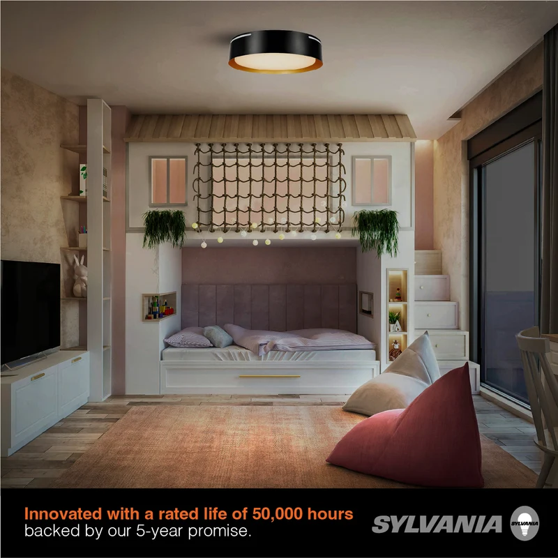 SYLVANIA 13" Flushmount Ceiling Light Luminaire, 42.5W, 5 CCT 2700/3000/3500/4000/5000K, Dimmable, 1400 lms, Black / Gold - 1 Pack (63469)