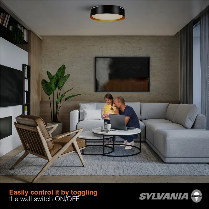 SYLVANIA 13" Flushmount Ceiling Light Luminaire, 42.5W, 5 CCT 2700/3000/3500/4000/5000K, Dimmable, 1400 lms, Black / Gold - 1 Pack (63469)