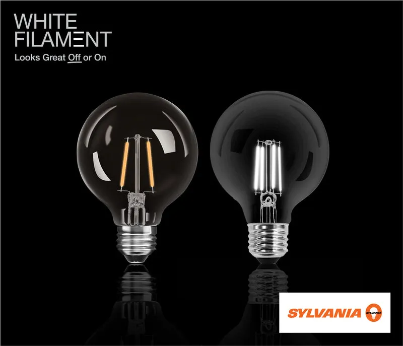 SYLVANIA G25 Clear Globe LED White Filament Bulb, 5W, Dimmable, 500 Lms, Medium Base, 5000K, Daylight - 2 PK