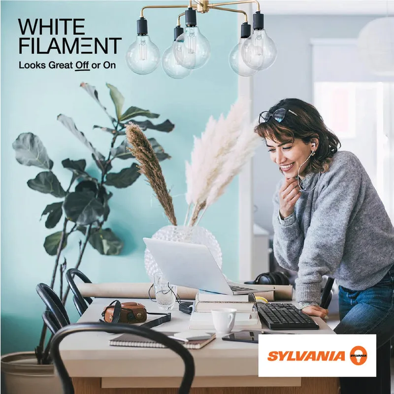 SYLVANIA G25 Clear Globe LED White Filament Bulb, 5W, Dimmable, 500 Lms, Medium Base, 5000K, Daylight - 2 PK