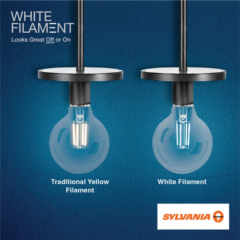 SYLVANIA G25 Clear Globe LED White Filament Bulb, 5W, Dimmable, 500 Lms, Medium Base, 5000K, Daylight - 2 PK