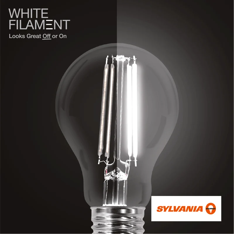 SYLVANIA A19 Clear LED White Filament Bulb, 6.5W, Dimmable, 800 Lms, Medium Base, 2700K, Soft White - 2 Pack (42170)