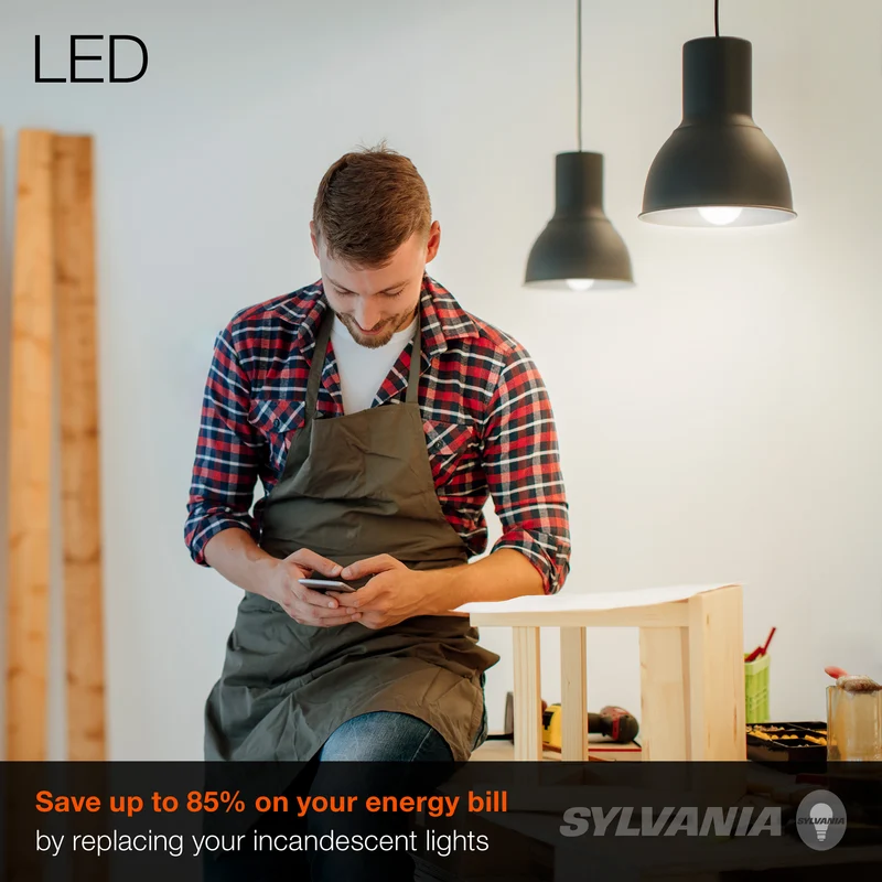 SYLVANIA A19 LED Light Bulb, 75W = 12W, 13 Year, Dimmable, 1100 Lumens, Frosted Finish, Bright White - 4 PK