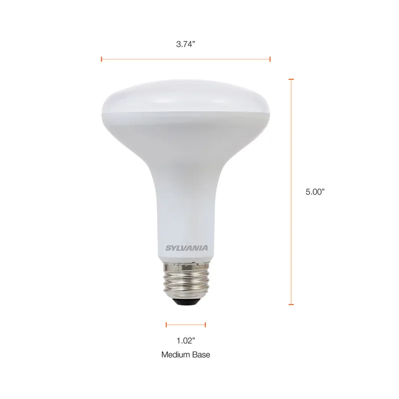 SYLVANIA LED Flood Light Bulb, 65W = 9W, 10 Year, Dimmable, Frosted Finish, White - 2 PK