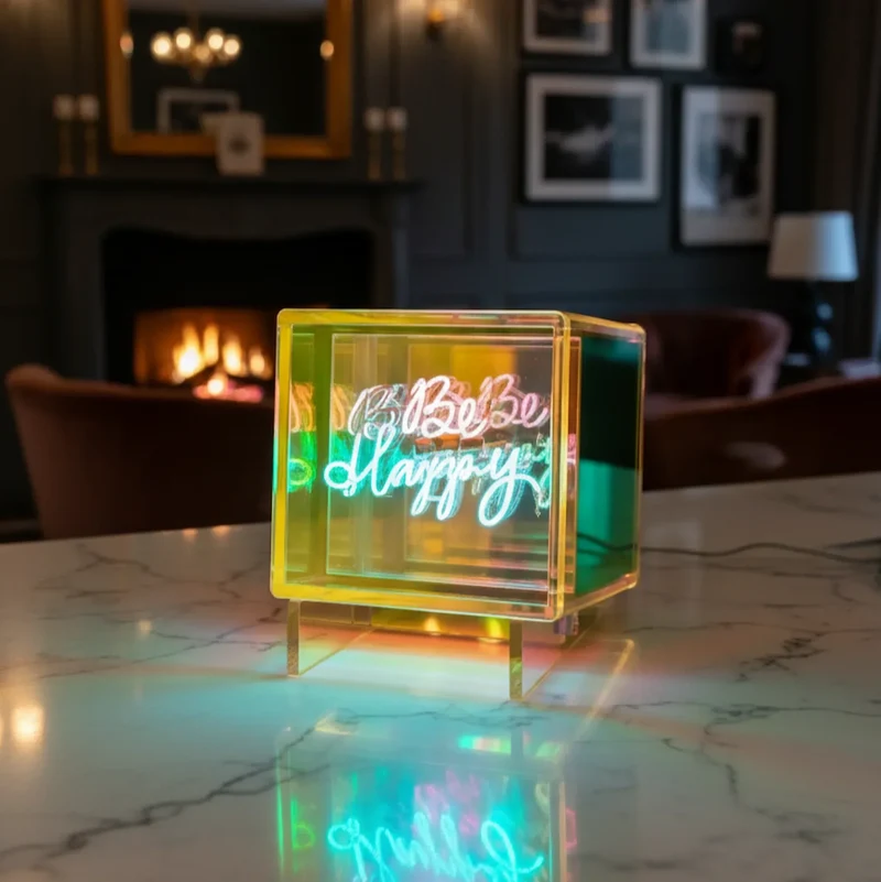 Cube lumineux sans fil "BE HAPPY" - Message In The Box