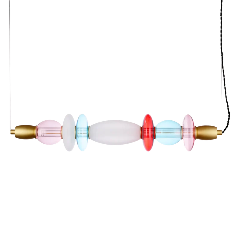 Suspension horizontale Léonor – Verre soufflé et design lumineux doré