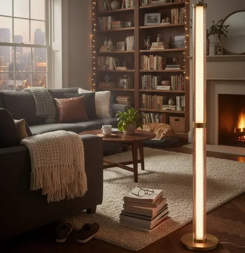 Lampadaire Tiffany – LED intégrée, intensité variable, finition dorée