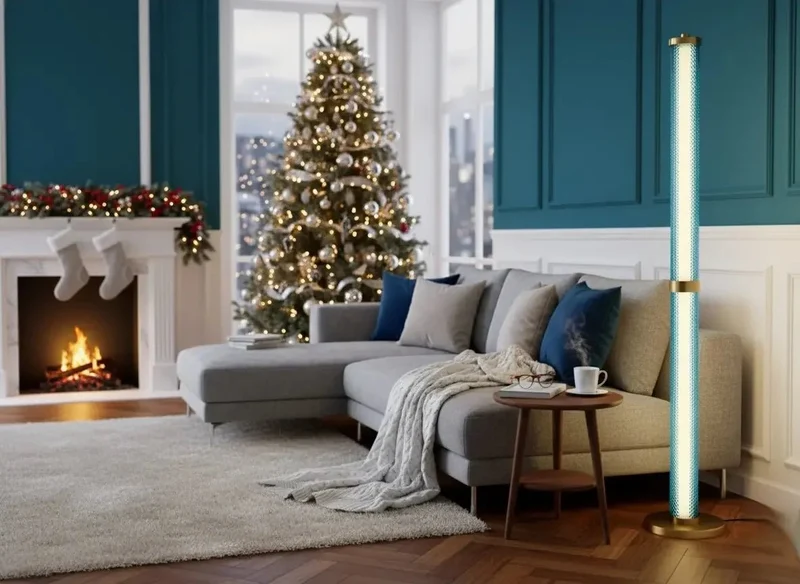 Lampadaire Tiffany – LED intégrée, intensité variable, finition dorée