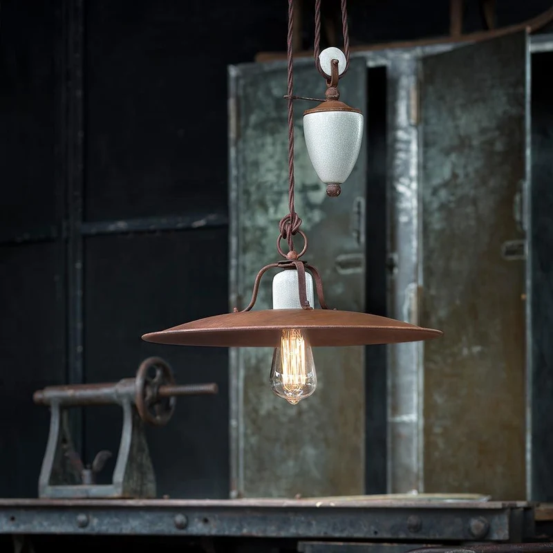 Ferroluce Grunge Rise and Fall Vintage-Hängeleuchte Ø 40cm